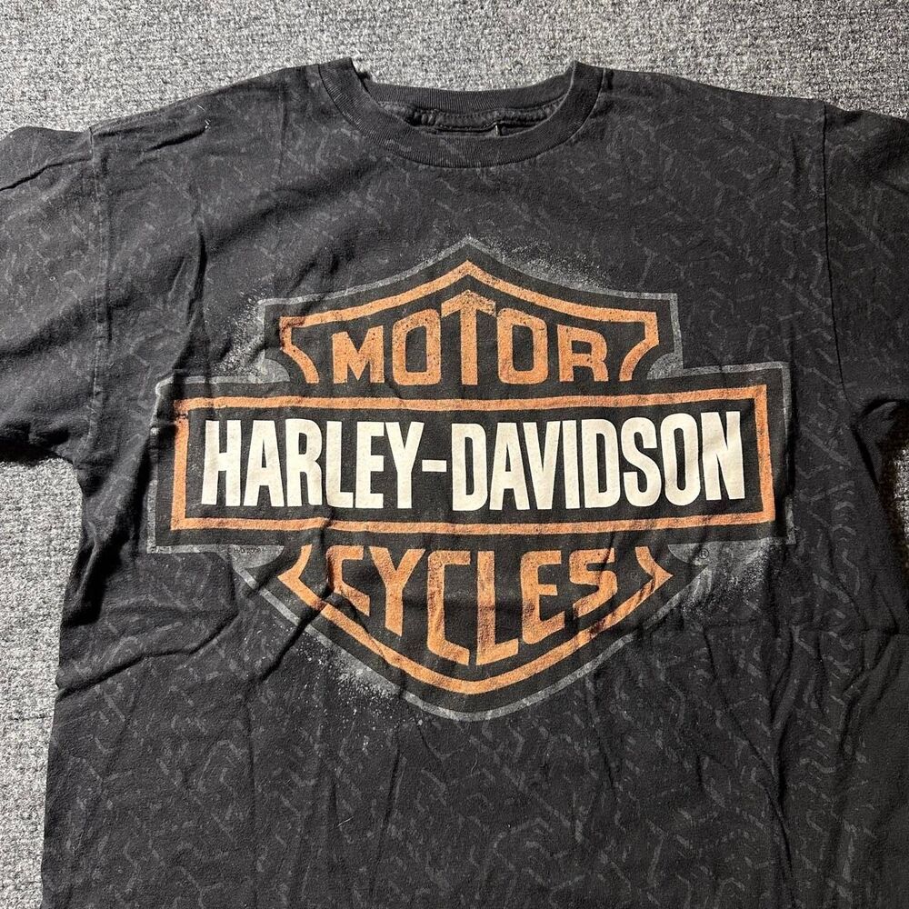 Harley-davidson Men's Black and Grey T-shirt